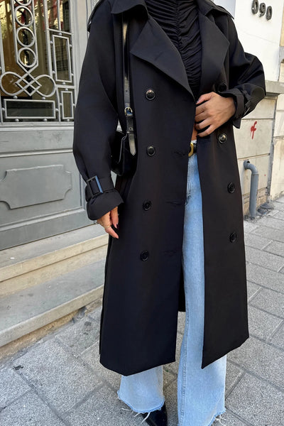 Marie | Schwarzer Trenchcoat im eleganten Design für Damen